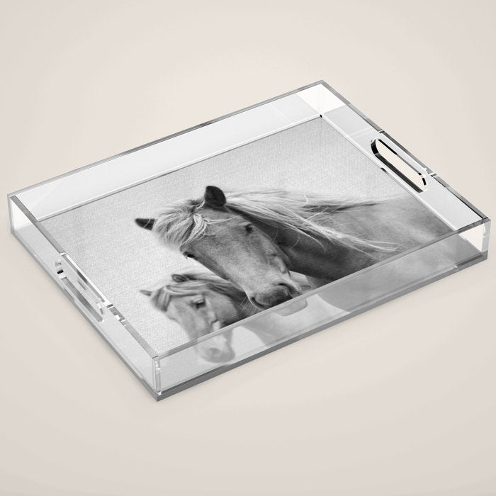 Horses - Black & White Acrylic Tray Gallery Image 1