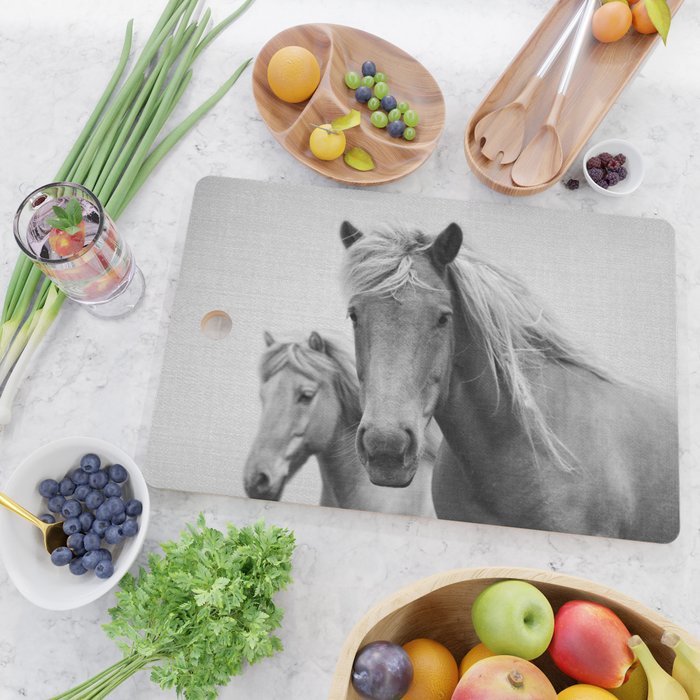 Horses - Black & White Cutting Board Gallery Image 2