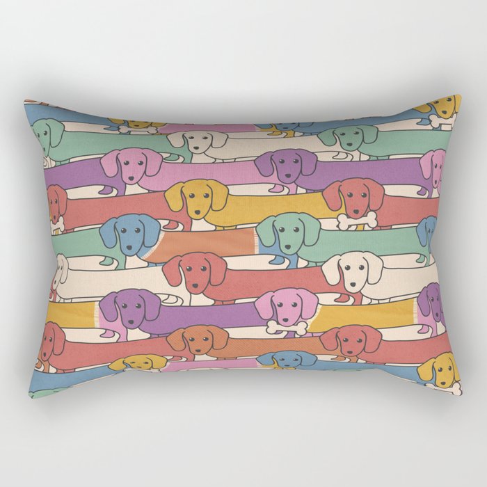 Retro Rainbow Funny Dachshunds Rectangular Pillow Gallery Image 1