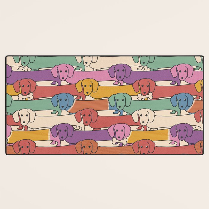 Retro Rainbow Funny Dachshunds Desk Mat Gallery Image 3