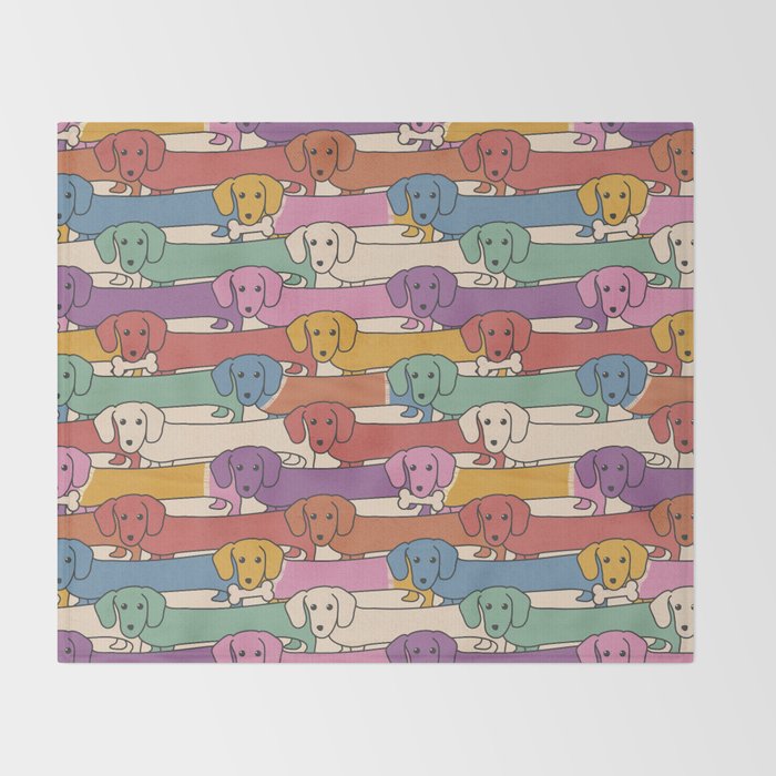 Retro Rainbow Funny Dachshunds Throw Blanket Gallery Image 2