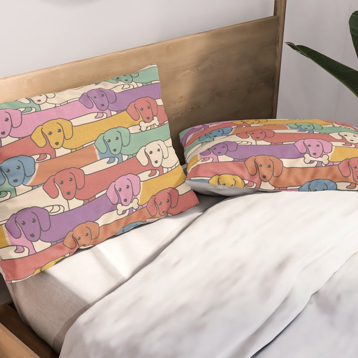 Retro Rainbow Funny Dachshunds Pillow Sham Gallery Image 2