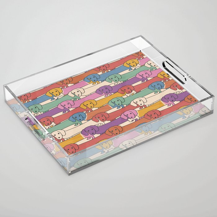 Retro Rainbow Funny Dachshunds Acrylic Tray Gallery Image 1