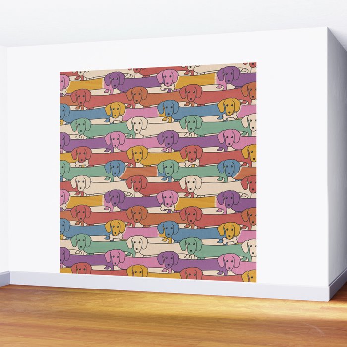Retro Rainbow Funny Dachshunds Wall Mural Gallery Image 2