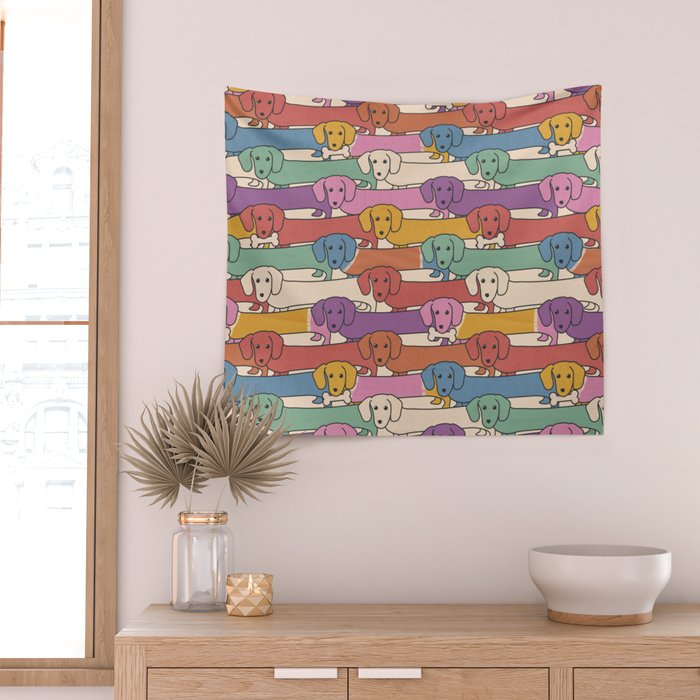 Retro Rainbow Funny Dachshunds Wall Tapestry Gallery Image 2