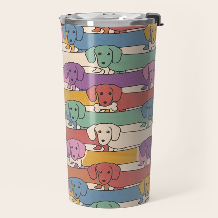 Retro Rainbow Funny Dachshunds Travel Mug Gallery Image 2