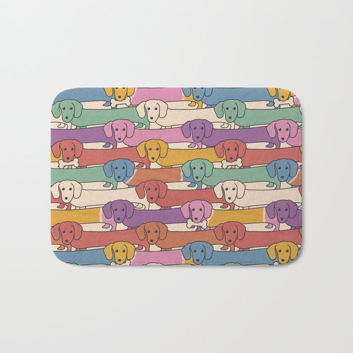 Retro Rainbow Funny Dachshunds Bath Mat Gallery Image 1