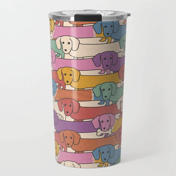 Retro Rainbow Funny Dachshunds Travel Mug Gallery Image 1