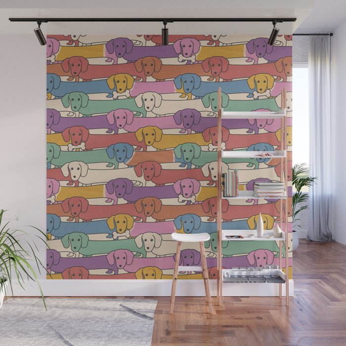 Retro Rainbow Funny Dachshunds Wall Mural Gallery Image 1