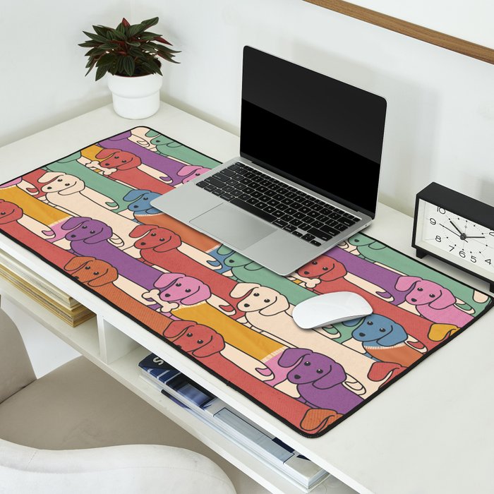 Retro Rainbow Funny Dachshunds Desk Mat Gallery Image 2