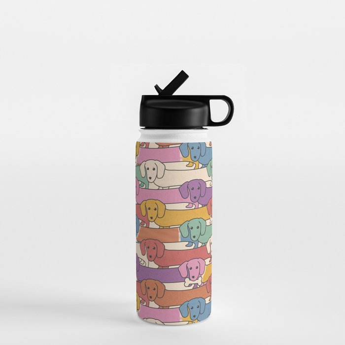 Retro Rainbow Funny Dachshunds Water Bottle Gallery Image 1
