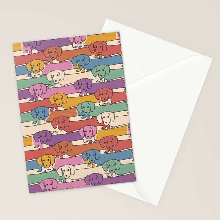 Retro Rainbow Funny Dachshunds Stationery Card Gallery Image 2