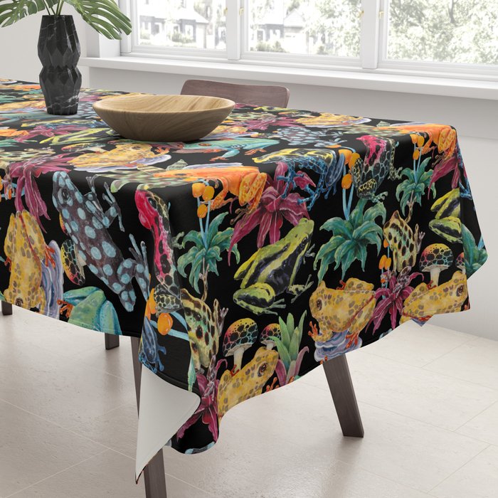 Tropical frogs and plant - black Tablecloth Gallery Image 3