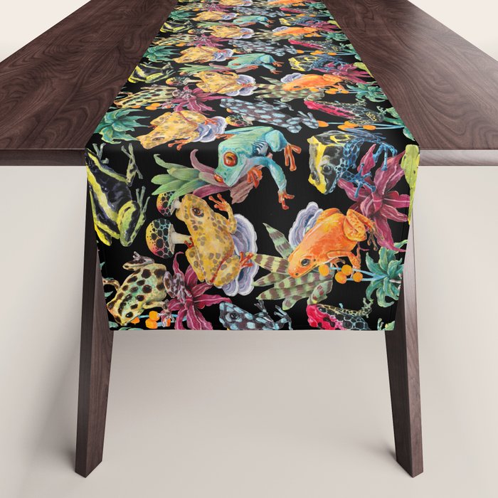 Tropical frogs and plant - black Table Runner Gallery Image 1