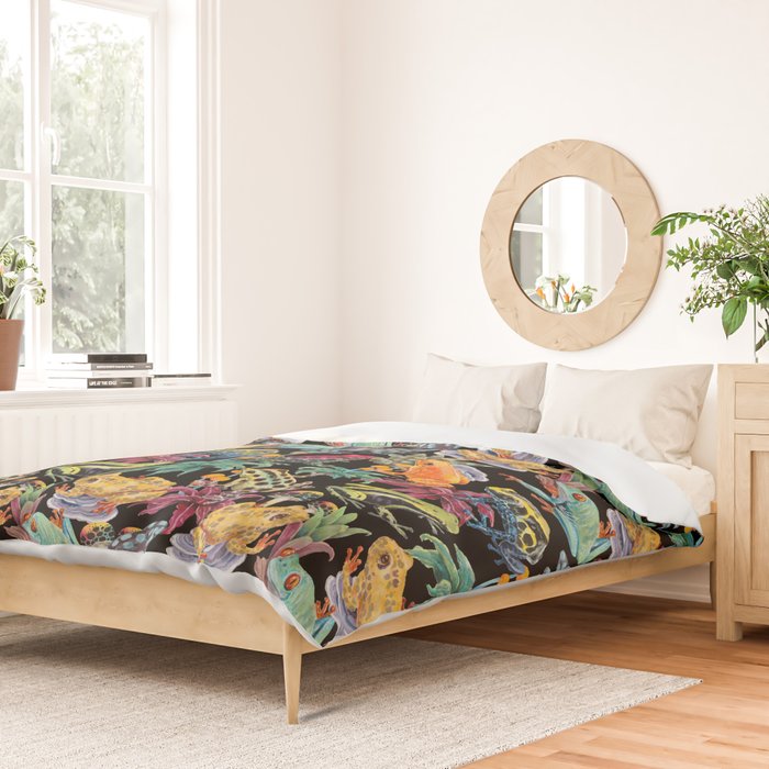 Tropical frogs and plant - black Duvet Cover Gallery Image 2