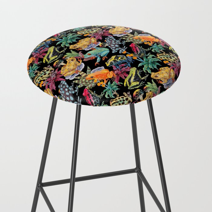 Tropical frogs and plant - black Stool Gallery Image 2