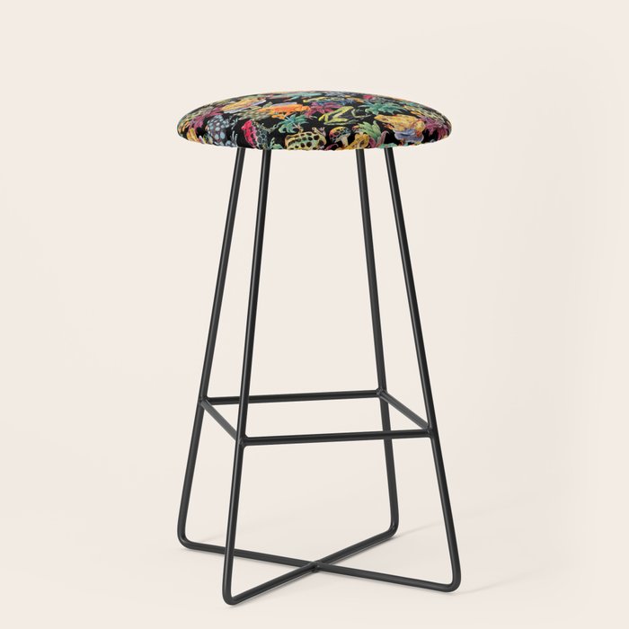 Tropical frogs and plant - black Stool Gallery Image 1