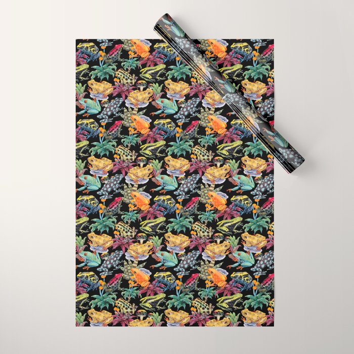 Tropical frogs and plant - black Wrapping Paper Gallery Image 1