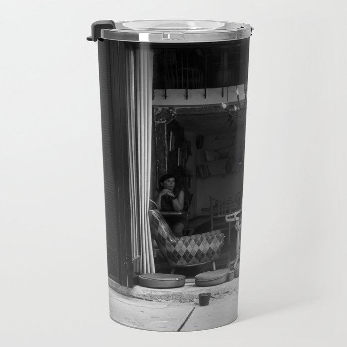 Morning coffee in a cafe - Black and white street photography Travel Mug Gallery Image 3