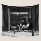 Morning coffee in a cafe - Black and white street photography Wall Tapestry Gallery Image 4