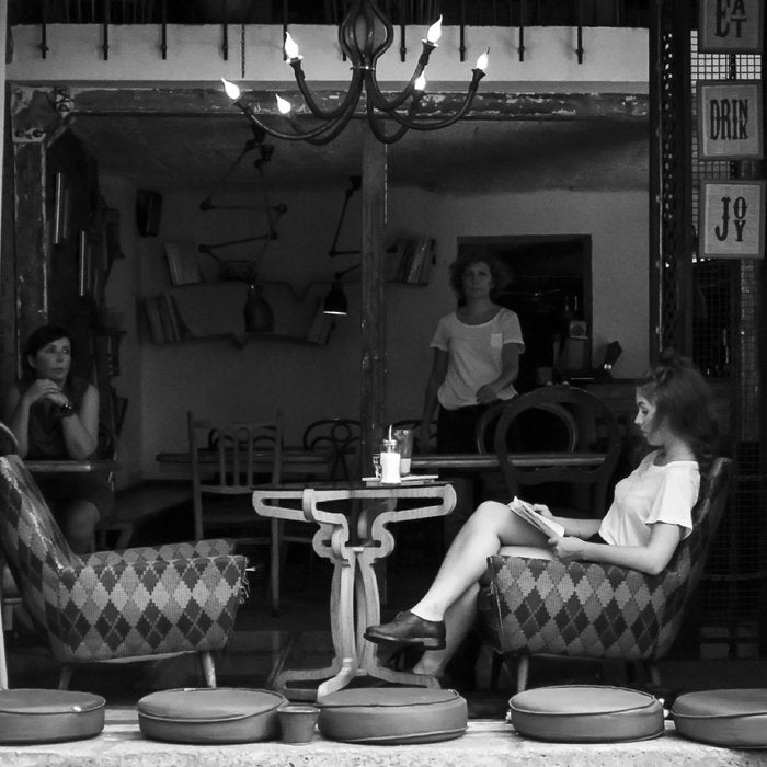 Morning coffee in a cafe - Black and white street photography Coffee Mug Gallery Image 2