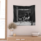 Morning coffee in a cafe - Black and white street photography Wall Tapestry Gallery Image 2