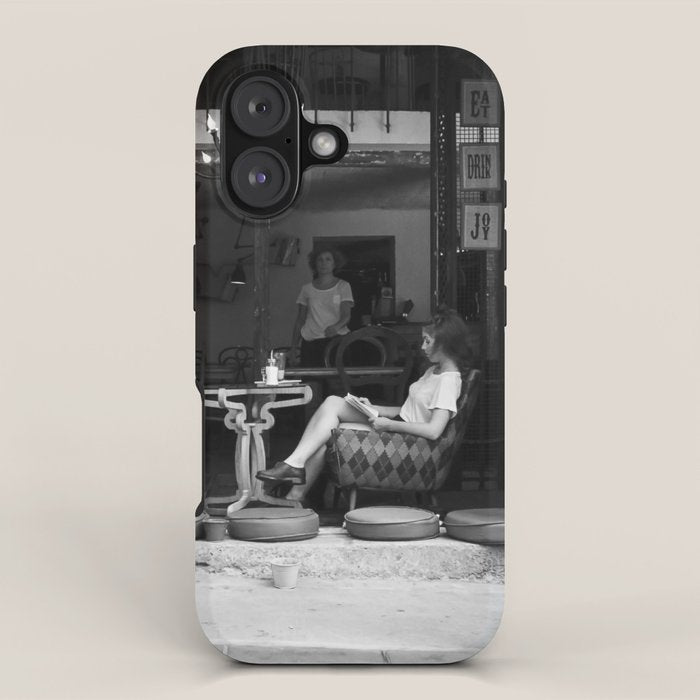 Morning coffee in a cafe - Black and white street photography iPhone Case Gallery Image 1