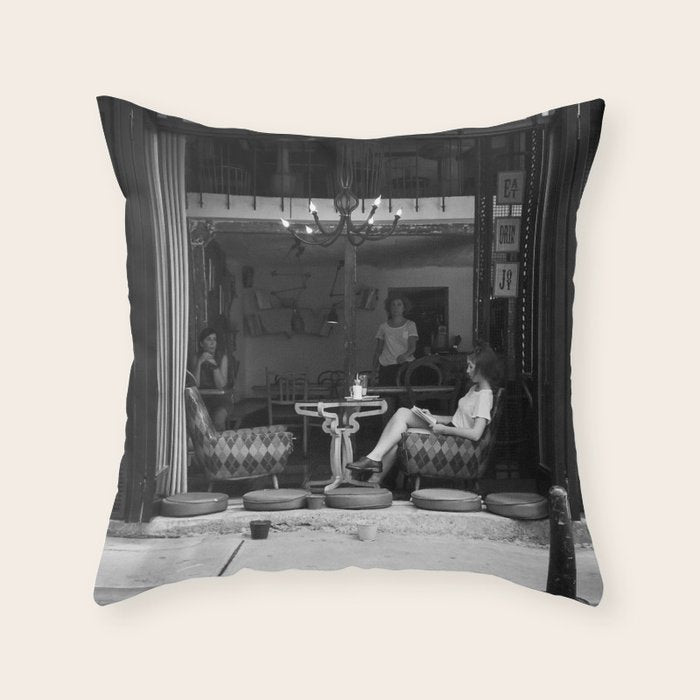 Morning coffee in a cafe - Black and white street photography Throw Pillow Gallery Image 6