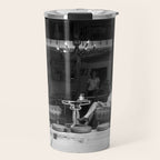 Morning coffee in a cafe - Black and white street photography Travel Mug Gallery Image 1