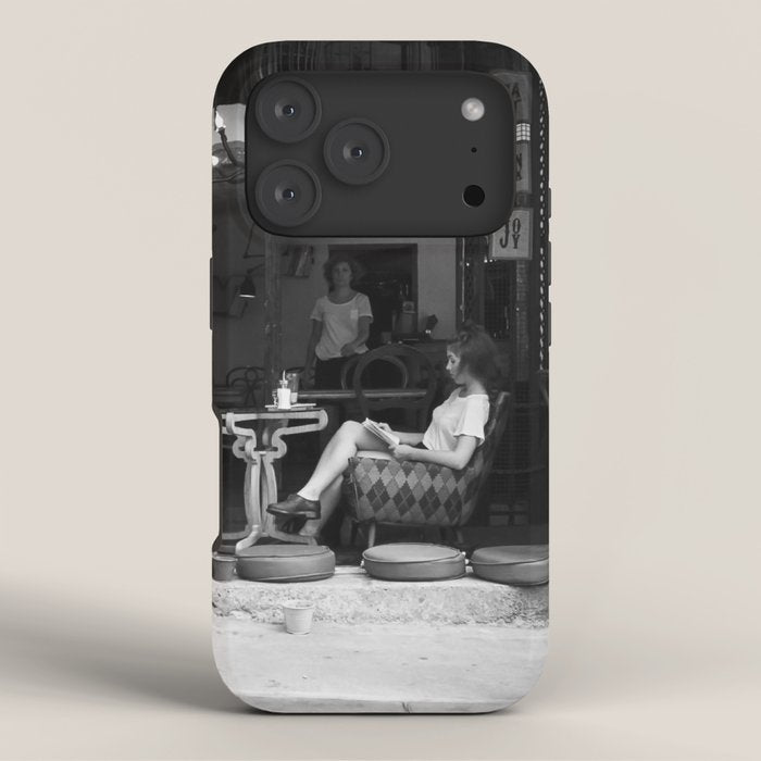 Morning coffee in a cafe - Black and white street photography iPhone Case Gallery Image 3