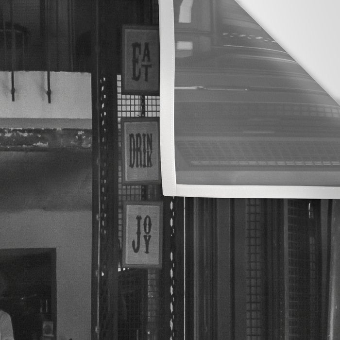 Morning coffee in a cafe - Black and white street photography Wall Tapestry Gallery Image 3