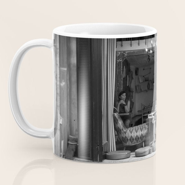 Morning coffee in a cafe - Black and white street photography Coffee Mug Gallery Image 3