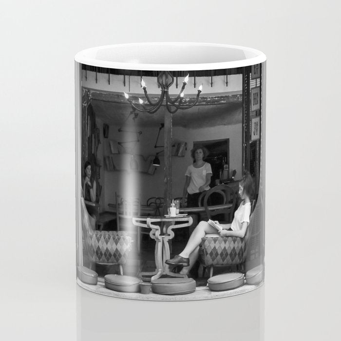 Morning coffee in a cafe - Black and white street photography Coffee Mug Gallery Image 4