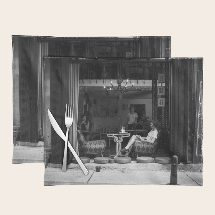 Morning coffee in a cafe - Black and white street photography Placemat Gallery Image 1