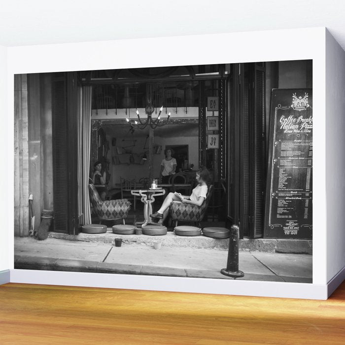 Morning coffee in a cafe - Black and white street photography Wall Mural Gallery Image 2