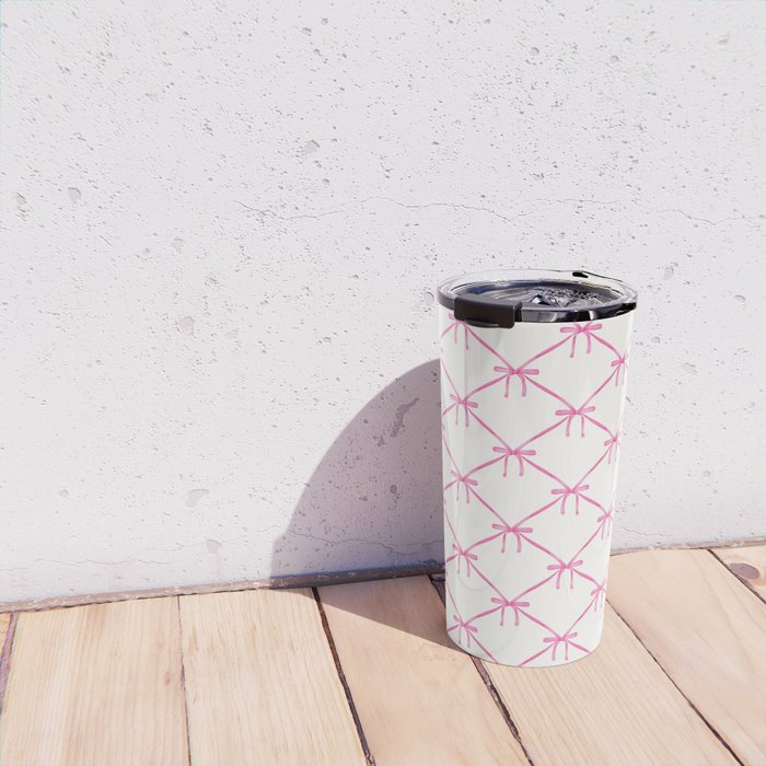 Bows & Ribbons Pattern VIII Y2K Pink Travel Mug Gallery Image 4