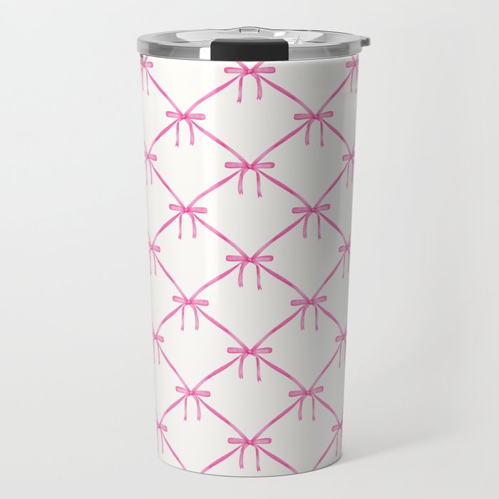 Bows & Ribbons Pattern VIII Y2K Pink Travel Mug Gallery Image 1