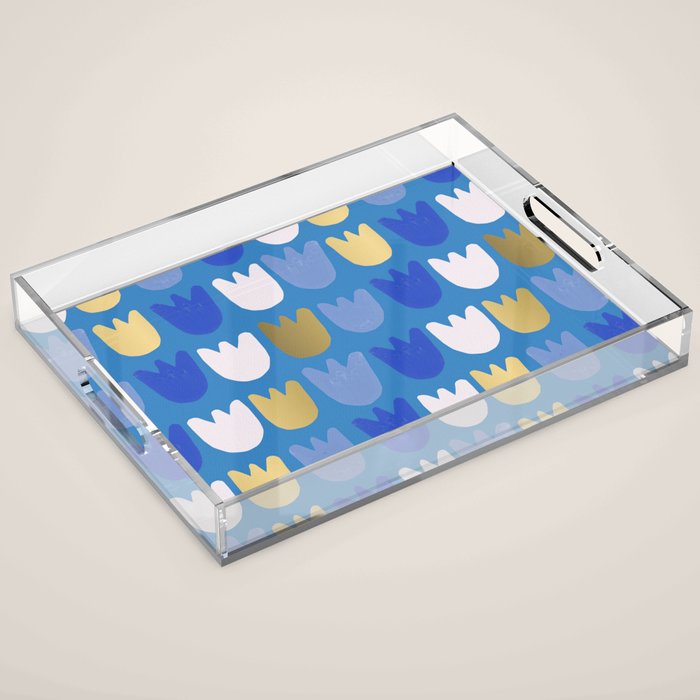 Rows of Tulips in Bloom in Navy Blue & Gold Metallic Acrylic Tray Gallery Image 1