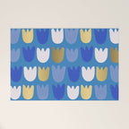 Rows of Tulips in Bloom in Navy Blue & Gold Metallic Welcome Mat Gallery Image 1