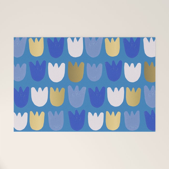 Rows of Tulips in Bloom in Navy Blue & Gold Metallic Welcome Mat Gallery Image 1
