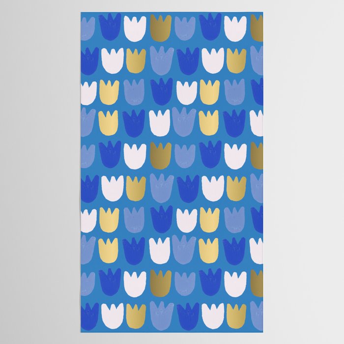 Rows of Tulips in Bloom in Navy Blue & Gold Metallic Tablecloth Gallery Image 2