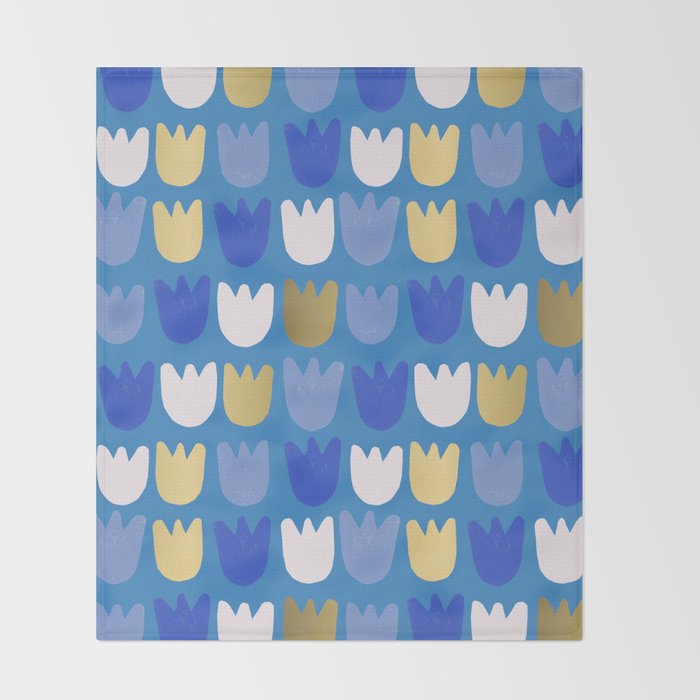 Rows of Tulips in Bloom in Navy Blue & Gold Metallic Throw Blanket Gallery Image 2