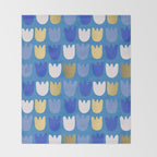 Rows of Tulips in Bloom in Navy Blue & Gold Metallic Throw Blanket Gallery Image 2