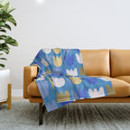 Rows of Tulips in Bloom in Navy Blue & Gold Metallic Throw Blanket Gallery Image 1
