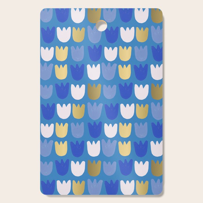 Rows of Tulips in Bloom in Navy Blue & Gold Metallic Cutting Board Gallery Image 1