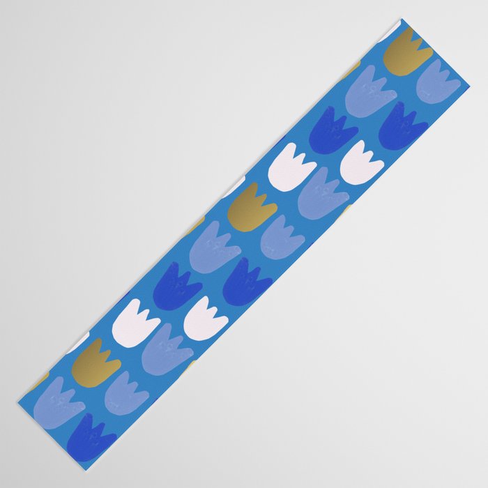 Rows of Tulips in Bloom in Navy Blue & Gold Metallic Table Runner Gallery Image 3