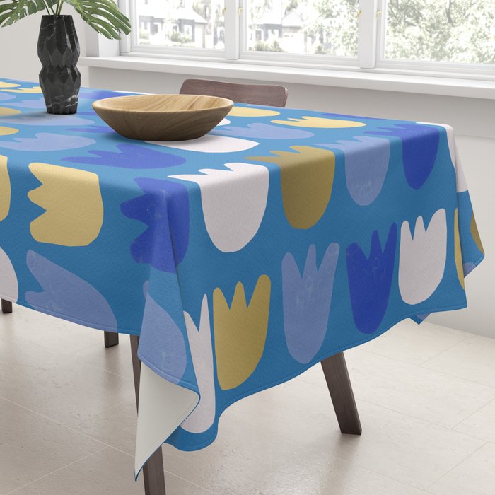Rows of Tulips in Bloom in Navy Blue & Gold Metallic Tablecloth Gallery Image 3