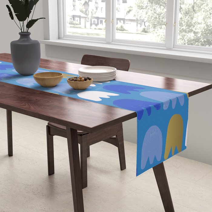 Rows of Tulips in Bloom in Navy Blue & Gold Metallic Table Runner Gallery Image 2