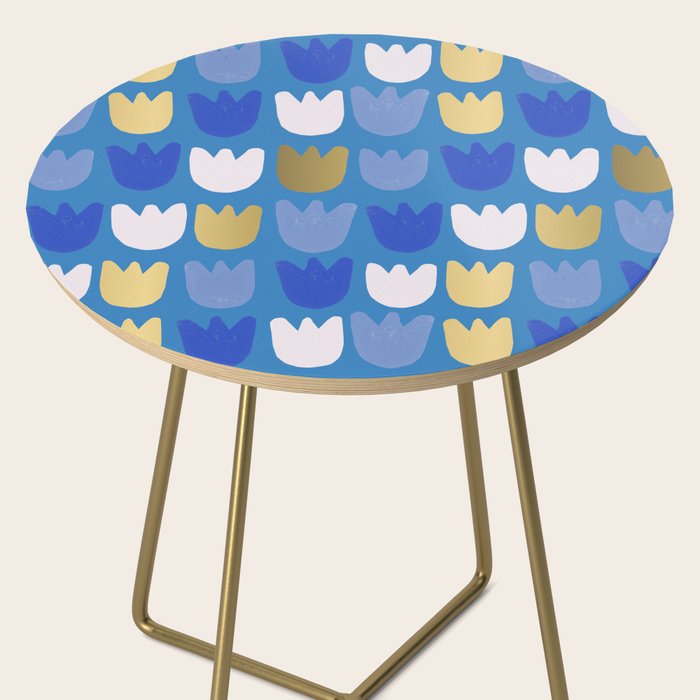 Rows of Tulips in Bloom in Navy Blue & Gold Metallic Side Table Gallery Image 2