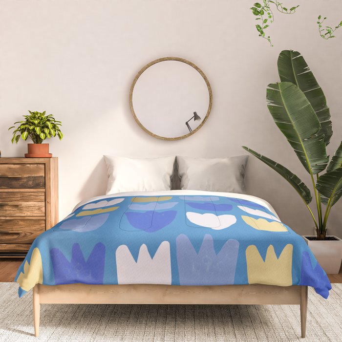 Rows of Tulips in Bloom in Navy Blue & Gold Metallic Comforter Gallery Image 3